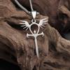 Stainless Steel Glossy Ankh Angel Wings Sword Pendant Necklace for Men Medieval Classic Mythical Amulet Jewelry Gift
