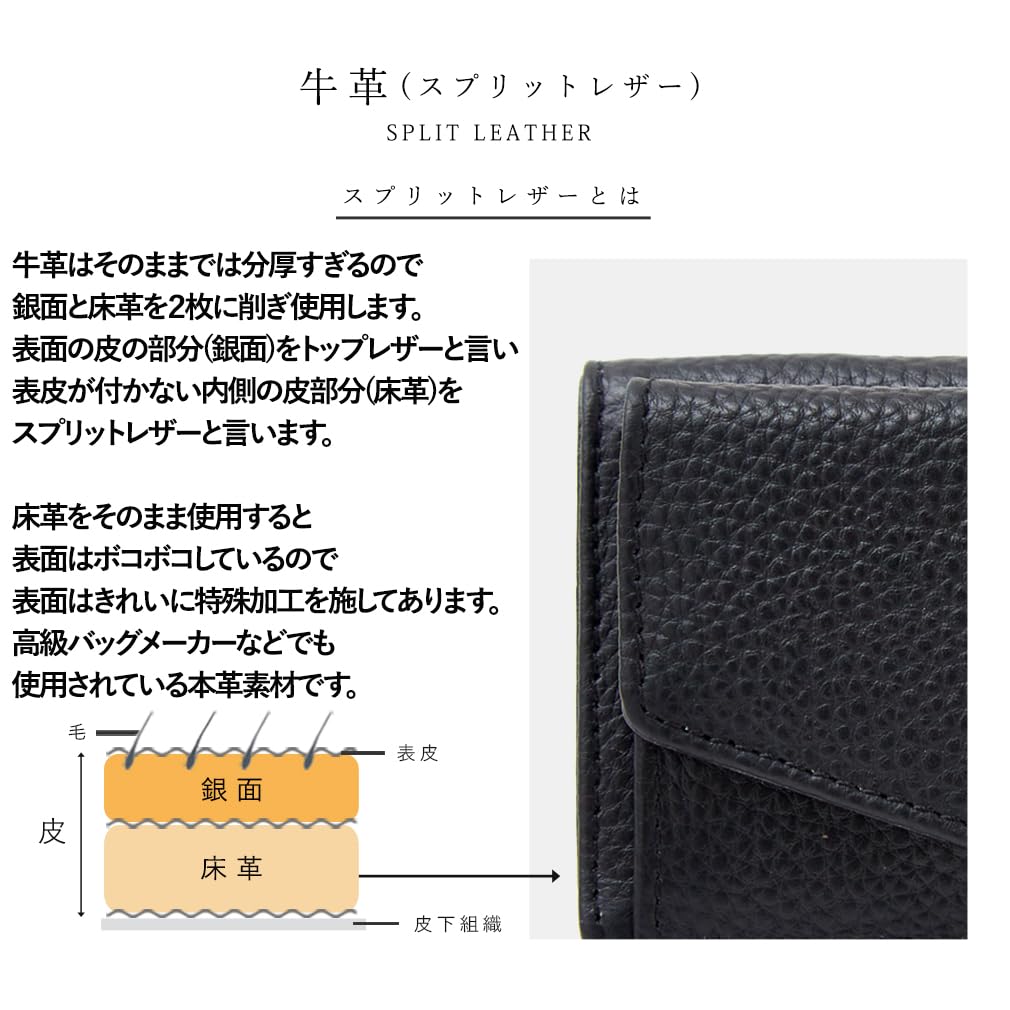 VITAFELICE Leather Mini Wallet Women's Tri-fold (bsrw-201ns) (Black)