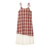 Summer New Gentle Wind Small Fresh Plaid Fake Two-piece Suspender Dress Women's Niche Design Loose Long Dress