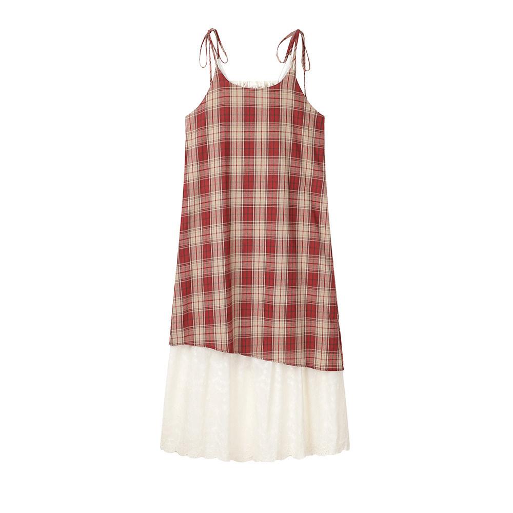 Summer New Gentle Wind Small Fresh Plaid Fake Two-piece Suspender Dress Women's Niche Design Loose Long Dress