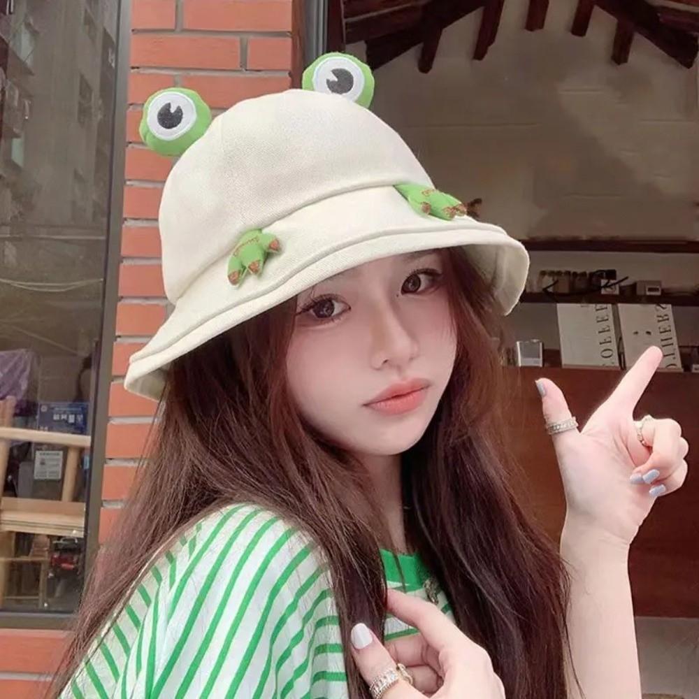 New Cute Frog-Shaped Cartoon Frog Bucket Hat Big Eyes Pattern Foldable Panama Fishing Cap Funny Cotton Basin Hats Summer