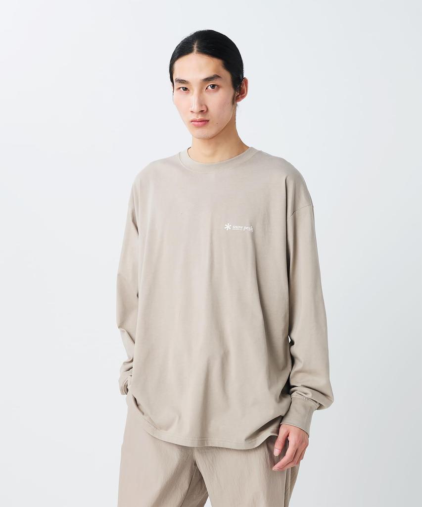 Soft Cotton Relaxed Logo T for Men and GREIGE M [Snow Peak] L/S TS-25AU010 Long-Sleeve T-Shirt Women,