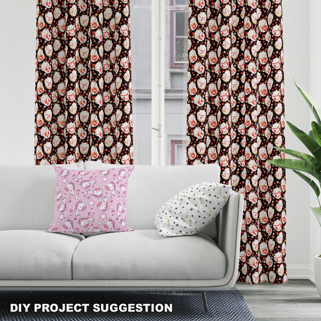 Royal Samt Stoff Polyester Zum Nähen - Motiv Maneki Neko Glückskatze