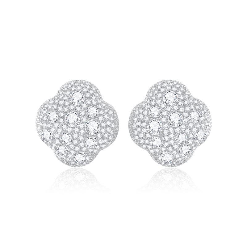 European & American Hot-Selling Copper Alloy Four-Leaf Clover Women's Stud Earrings with Zircon Inlay - Hip Hop Style