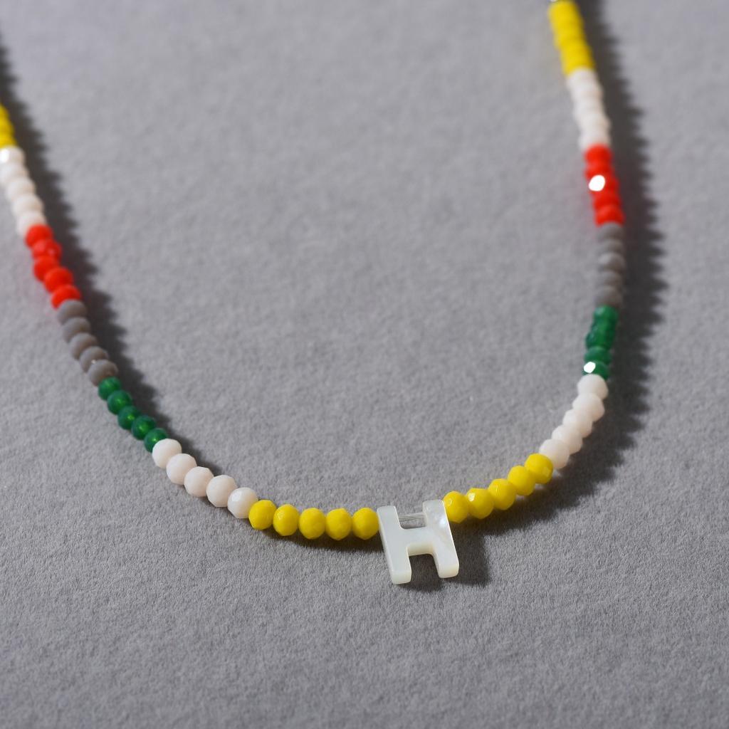 Wind Bohemian Stained Glass Millet Beads Handmade Beaded Letter Pendant Collarbone Chain Trend Necklace Female