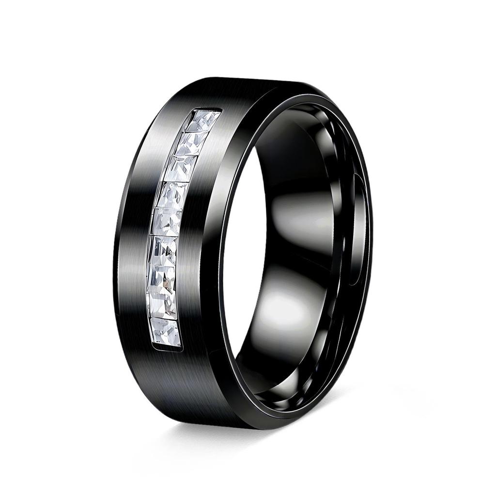 Titanium Steel Rotatable Half-Circle Diamond Couple Ring - Trendy & Stylish Jewelry