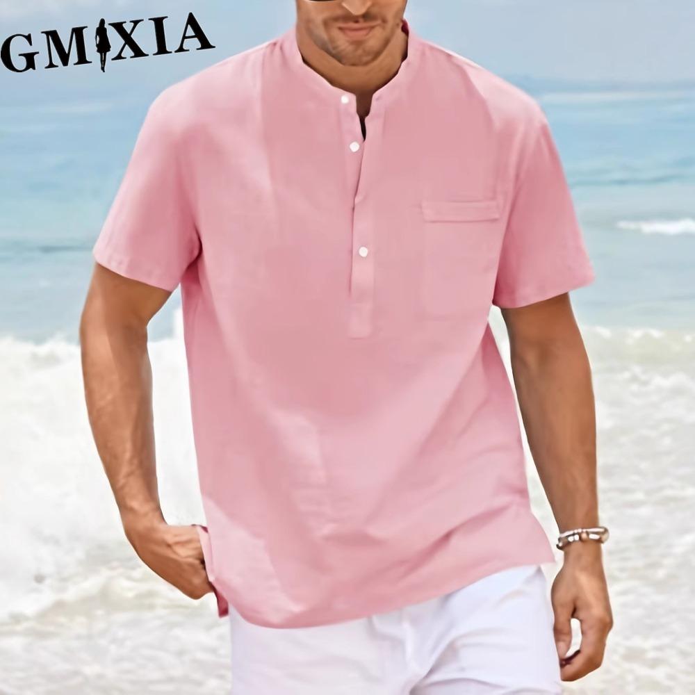 GMXIA Men's fashion casual solid color print Tops & T-shirts Shirt