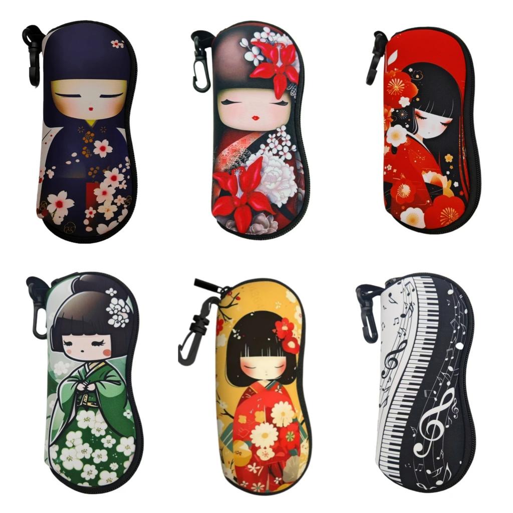 Japanese Style Cherry Blossom Print Glasses Case Portable Storage Box Shockproof Eyeglass Storage Bag With Keychain Women Gifts