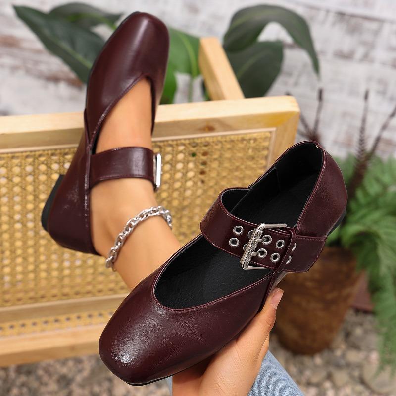 Fashion Spring New Flat Single Shoes Women's Fashion Square Head Shallow Mouth Soft Sole Anti-slip Wear-resistant Low-top Shoes