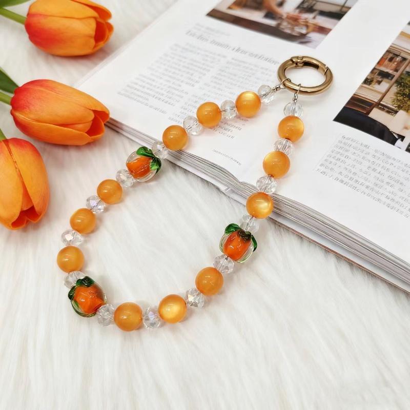 

Homemade Orange Cat Eye Stone Crystal Persimmon Bead Phone Hanging Rope, Wrist Strap, Bag, Keychain, Anti Loss Hanging Rope оранжевый