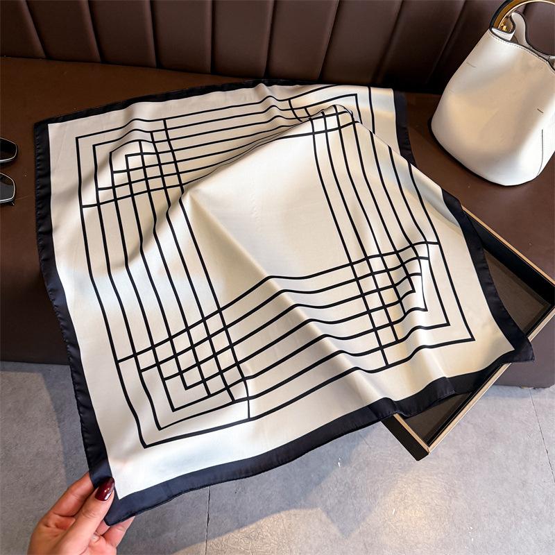 Luxury Stripe Print Designer Simple Scarf Bandana Women Hair Bands Square Scarves Satin Lady Wrap Headband
