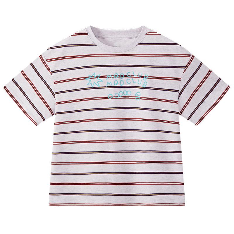 MQD Boys Preppy Letter Stripe Color-block Short Sleeve T-Shirt 130