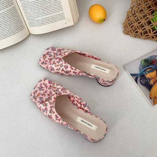 Fashion Female Shoes Square Heel Ladies' Slippers 2025 Block Soft Slides Shoes Woman 2025 Slippers Soft Pantofle Square Heel Comfort New