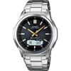 Casio WAVE CEPTOR Solar Radio-Controlled Watch Men's Stainless Steel Black Dial 100M Water Resistant