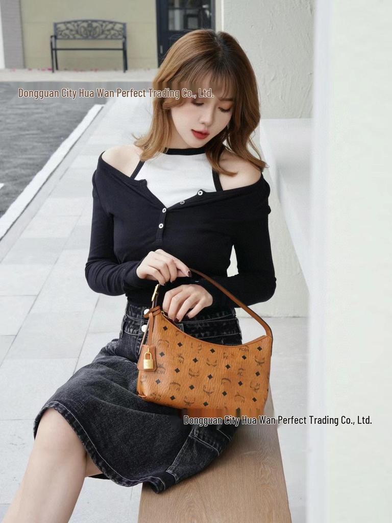 M Brand Classic Monogram Gold-Lock Small Shoulder, Crossbody, and Underarm Bag