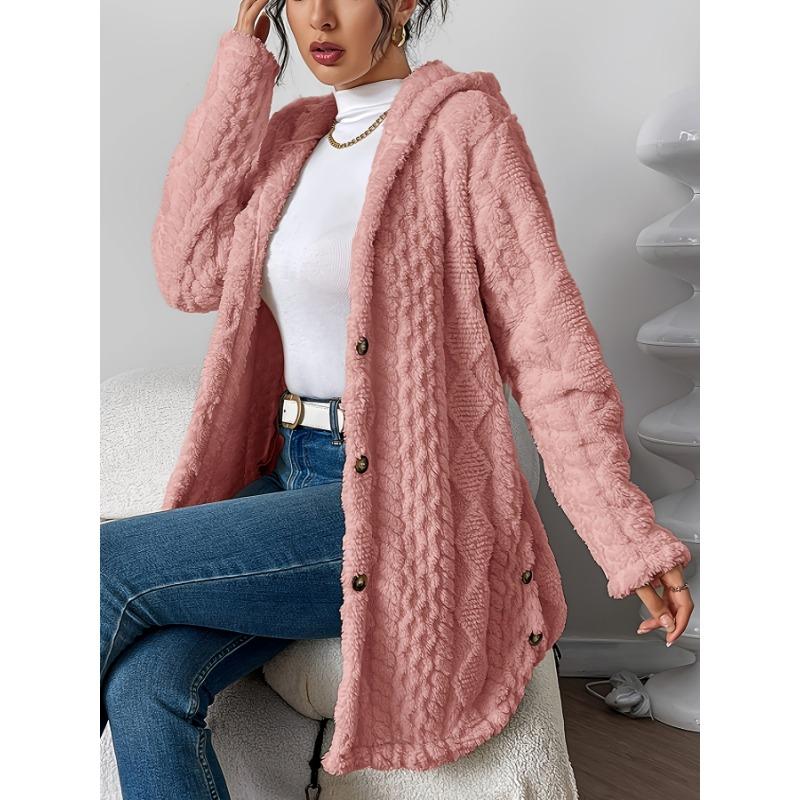 [Cozy Winter Cardigan] Warm & Cozy Women's Winter Plush Diamond-Patterned Hooded Cardigan | Longline Loose Fit Open Front Long Sleeve Coat