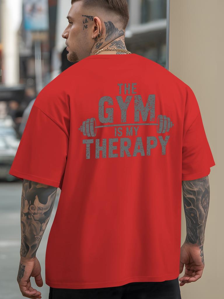 Men's Oversized Loose Summer Casual Letter Dumbbell Print Round Neck Short Sleeved Breathable Fitness Outdoor Jogging T-shirt