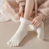 Womens Fuzzy Plush Slipper Socks Warm Coral Fleece Solid Color Five Finger Socks