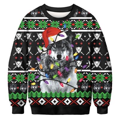 Christmas New Puppy Digital Print Couple Sweatshirt Comfortable Casual Round Neck Long Sleeve Top