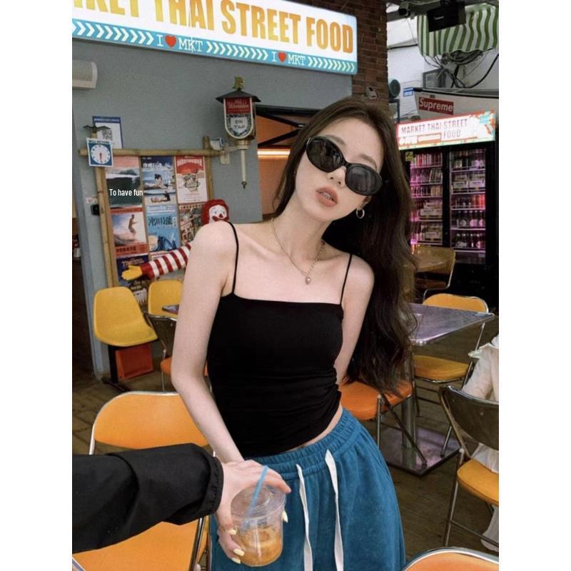 

Жіноча коригуюча бавовняна майка: Сексуальний топ-жилет з інтегрованою чашкою на тонких бретелях One Size чорний