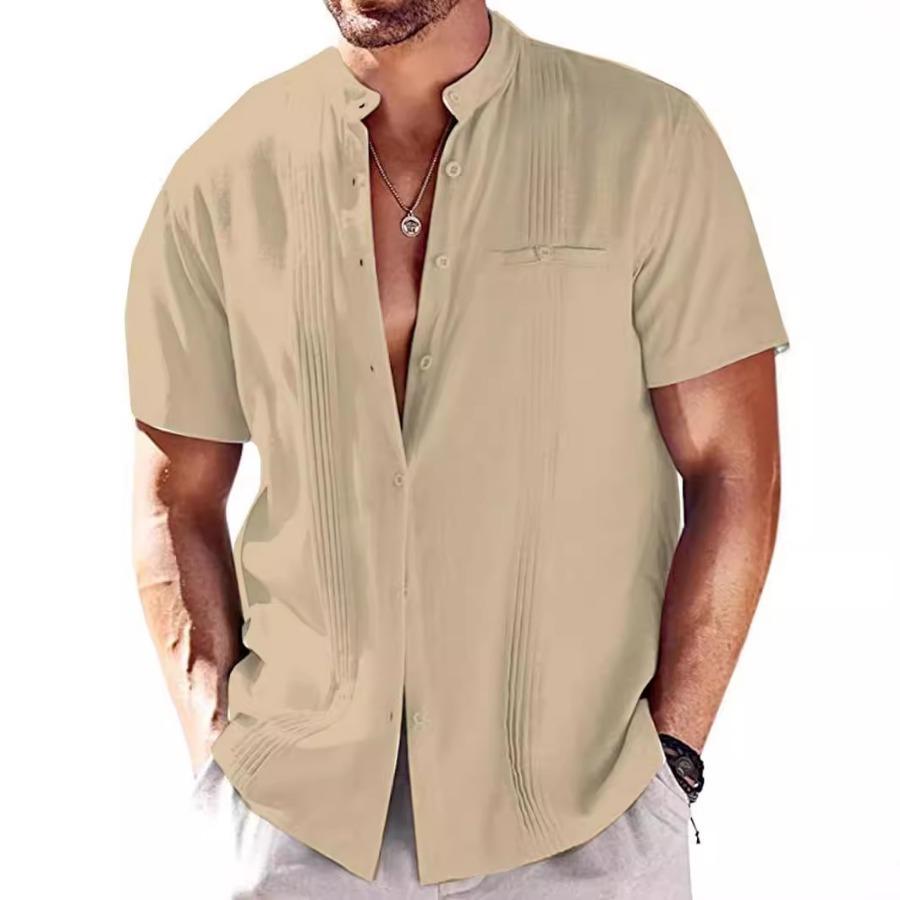 

Мужские летние хлопковые льняные рубашки с верхом на пуговицах, повседневные однотонные мужские классические черные, белые модные рубашки, рубашка с коротким рукавом XXL хаки