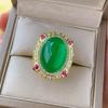 Luxury Oval Gemstone Pendant Necklace Adjustable Ring Elegant Green and Red Stones with Crystal Accents Women Jewelry Gift