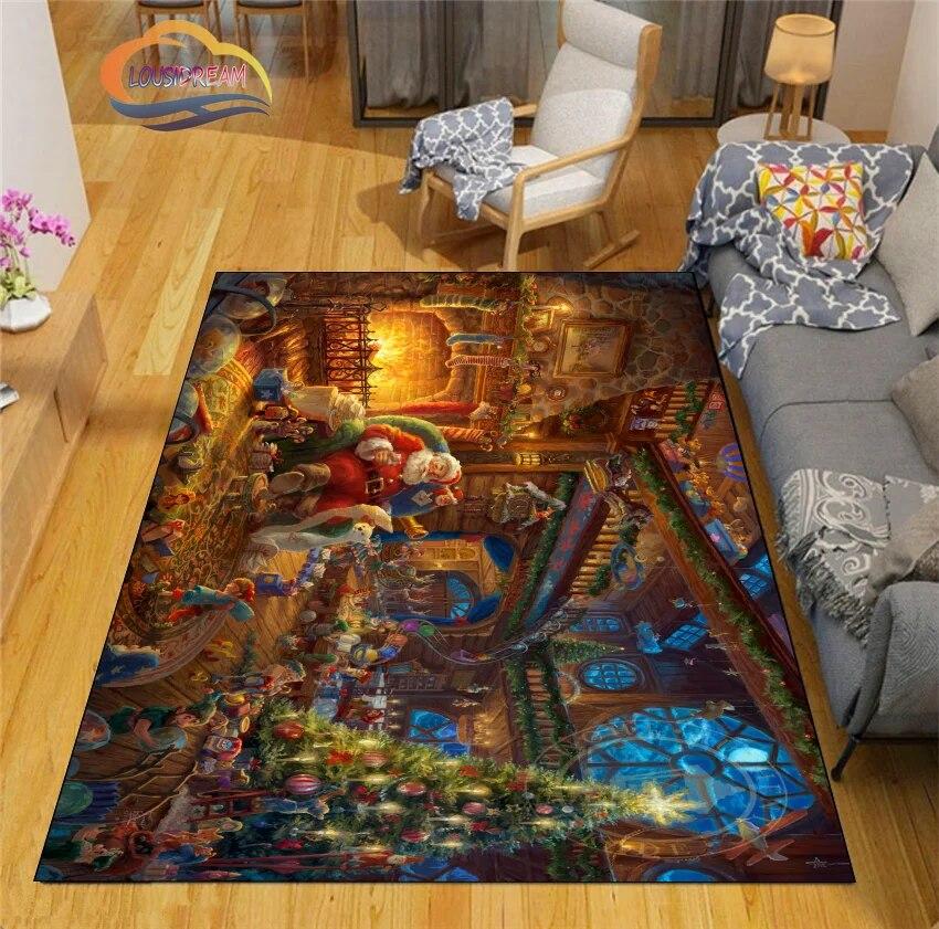 Christmas Rug Santa Playroom and Bedroom Plush Carpet Non-slip Soft Play Mat Bed Area Rug Parlor Decor