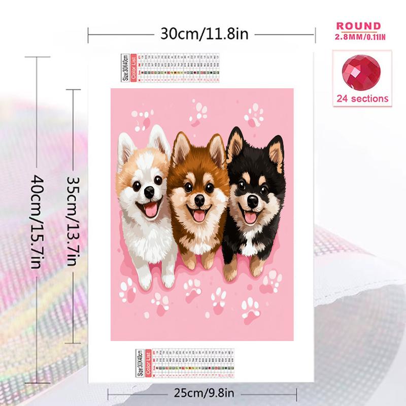 Pink Bichon Frise Pattern 3pcs 100% Round Full Drill 5D DIY Diamond Painting Embroidery Cross Stitch Rhinestone Décor