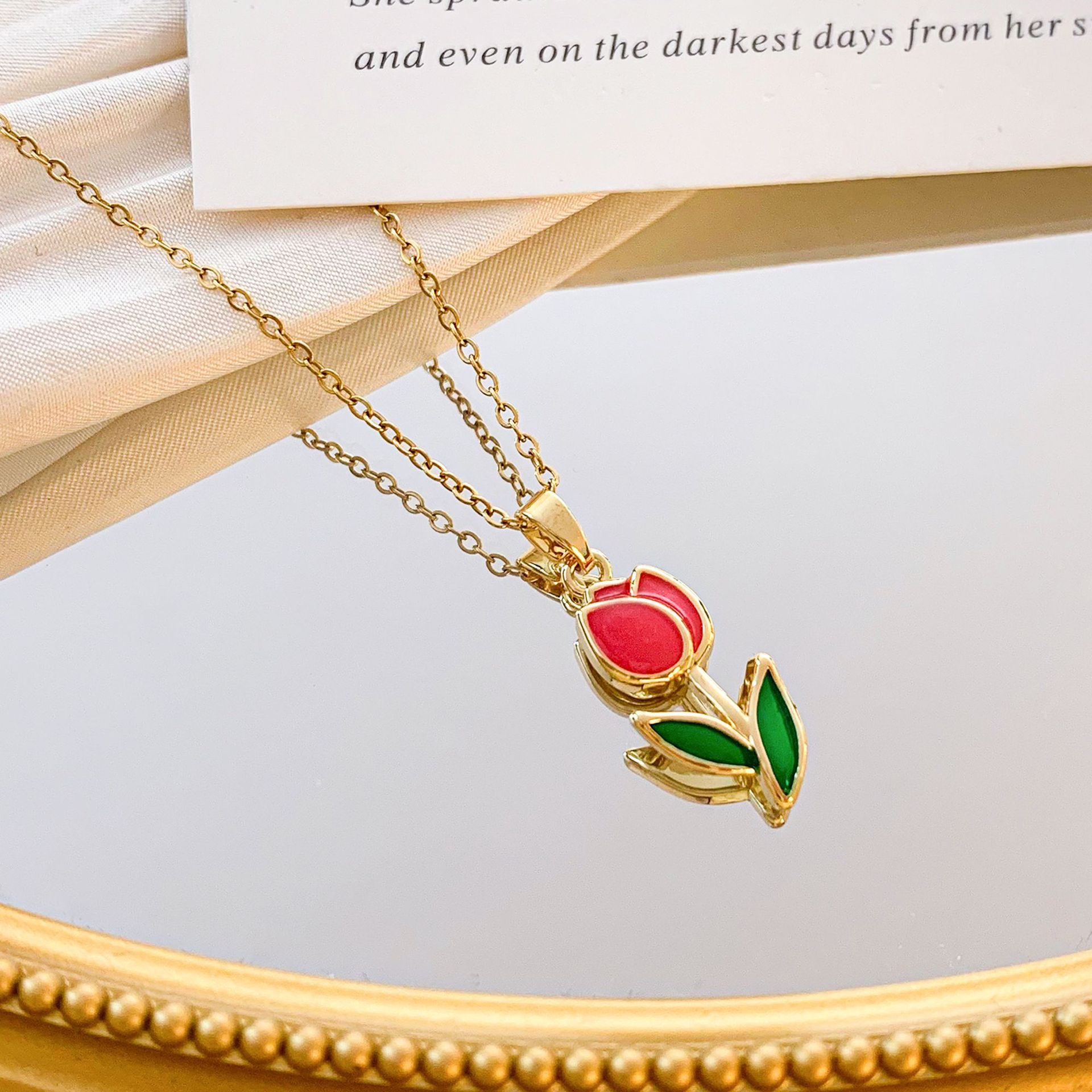 

Sweet Colorful Enamel Tulip Flower Pendant Necklace for Women Girls Gold Color Stainless Steel Chain Y2K Jewelry Accessory Gift