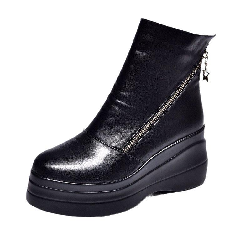 Slope heel women's boots autumn and winter new European and American wind oblique zipper waterproof platform thick-soled muffin and round head short