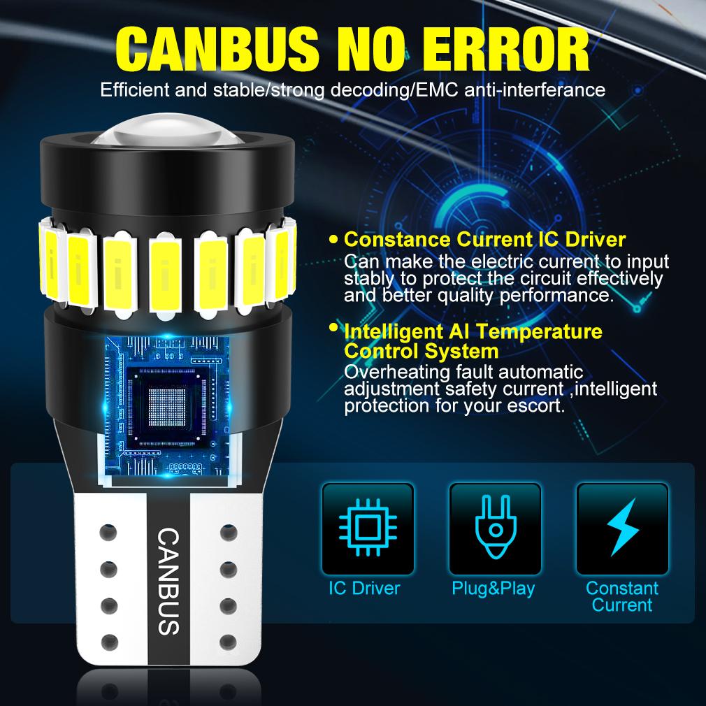 2pcs Canbus W5W T10 LED Bulbs 3014+3030 18SMD 194 168 LED Car Interior Map Dome Lights Parking Light Auto Signal Lamp 6000K 12V Bulbs 7