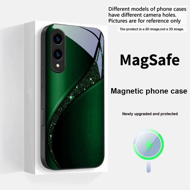 Brilliant golden galaxy For Magsafe Samsung S25 S25 Edge S25Ultra S8 9 10 20 S21 Pro 22 Plus S23 FE S24 Ultra Glass Phone Case