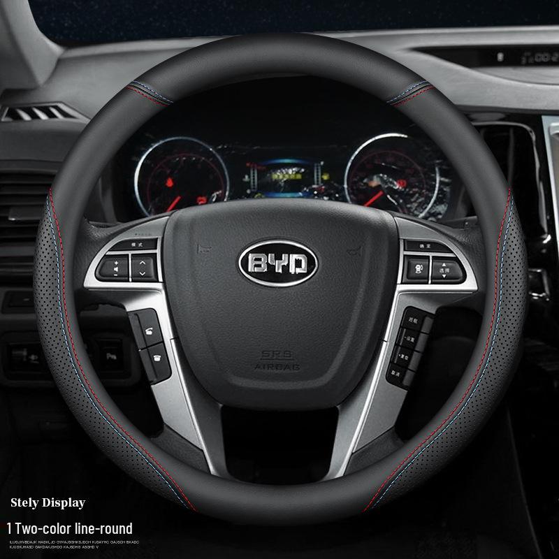 Fits BYD Models: Qin DM-i, Song Pro, Song MAX, Tang, F3e, Rui, E5, Yuan, S7, Han, S6 - Genuine Leather Steering Wheel Cover