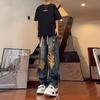 Big ripped jeans men's summer American high street thin high-end design loose wide-leg dad nine-point pants