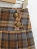 Early Spring Retro Color Block Plaid Woolen High Waist Pleated A-line Mini Skirt for Women