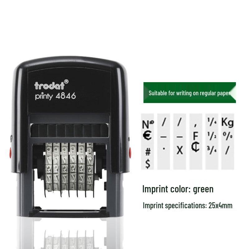 

Zhuoda 4846 6-значный самонаборный штамп - Высота символов 4 мм, Автоматическая кодировка номеров партий.