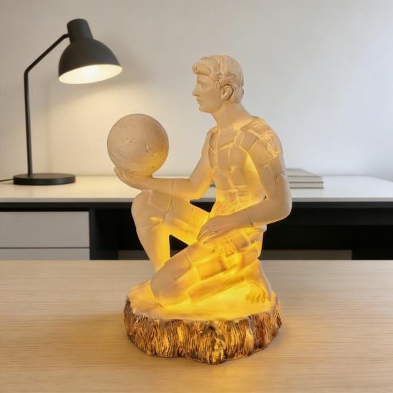 Artistic Thinker Figurine with Night Light Thinking Man Sculpture Resin Statue Decorative Lamp Home Office Desktop Ornament