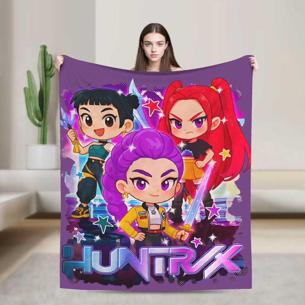 Huntrix Saja Boys KPop Demon Hunters Blanket  Plush Vintage Warm Throw Blanket for Home Autumn/Winter