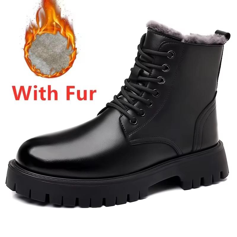 

Плюс Бархатные Теплые Уличные Ботинки Нескользящие Мотокроссовые Ботинки 2024 Новые Мужские Кожаные Короткие Ботинки Модные На молнии Мужские Высокие Ботинки 44