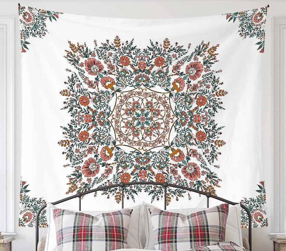 Boho Estetik Duvar Halısı Mandala Duvar Halısı Pembe Çiçekli Madalyon Duvar Halıları Yatak Odası Oturma Odası Yurt için Duvar Askısı Sanat Dekorasyonu