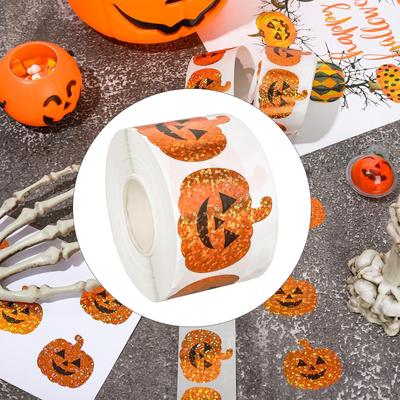 500 Pieces Halloween Pumpkin Stickers Decals Roll Sealing for Holiday Party Decorations