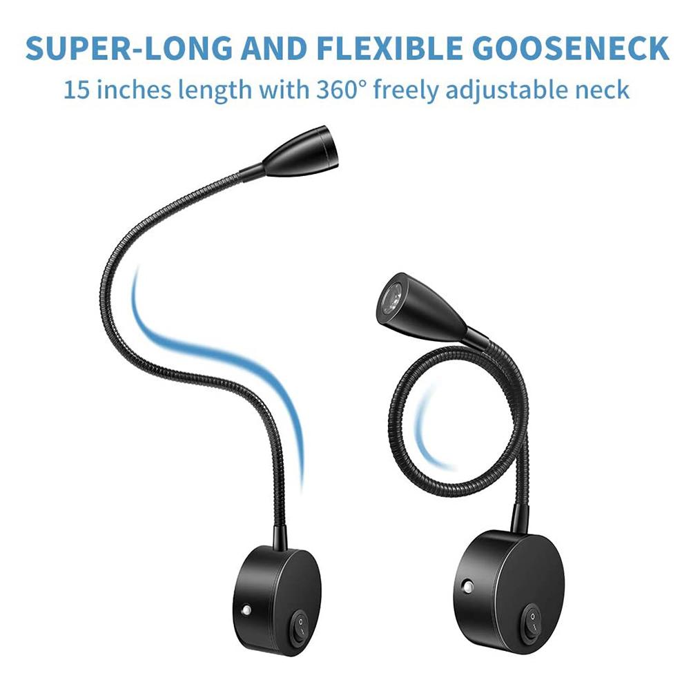 USB Flexible Wall Mount Night Lamp Hotel Bedside Wall Lamp LED Flexible Gooseneck Tube Switch Study Reading Sconces Light