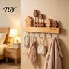 Wall Mounted Key Holder Wooden with 6 Hooks, Decorative Entryway Organizer Kitchen Tool Storage Hook Rack, Easy Mount Installation Hanger for