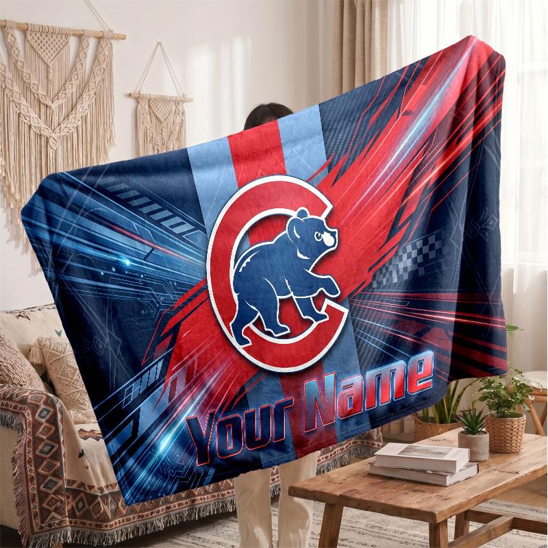 Chicago Cubs Flannel Blanket, Custom Name Text Personalized Soft Throw Blanket Home Decor Gift