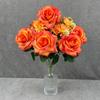 Multicolor Artifcial Rose Flower Curled Edge Petals Green Leaves Faux Flower Rose Accesssories Desktop Ornament