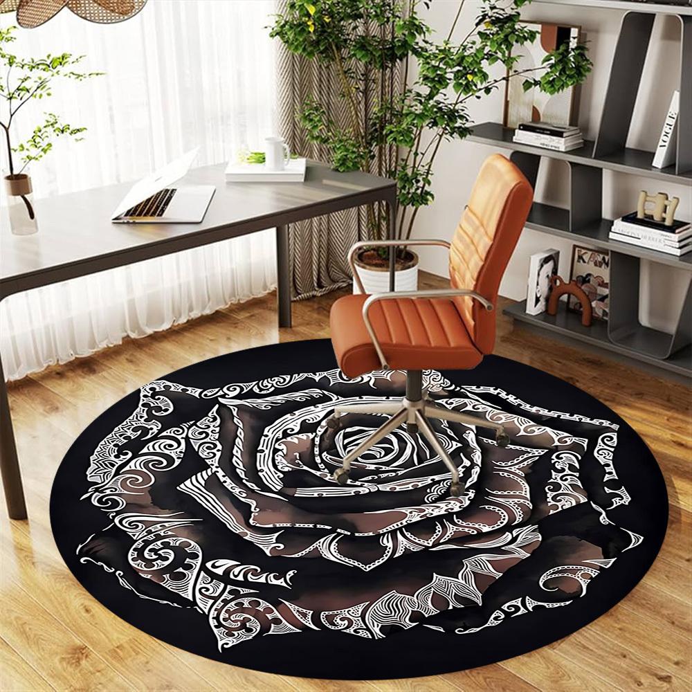 1pc Rose Pattern Round Chair Mat Office Area Rug - Non-Slip, Floor Mat for Office, Bedroom, and Indoor Decor P127118