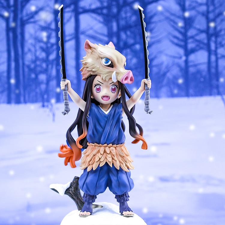 19.5CM Demon Slayer Kamado Nezuko COS Inosuke Kimetsu No Yaiba Pig Head Collection Action Figures PVC Model Toys Doll Gifts