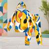 Girls Colorful Geometric Printed Hooded Long Sleeve Two Piece Pants Set Kangaroo Pocket Cuffed Pants