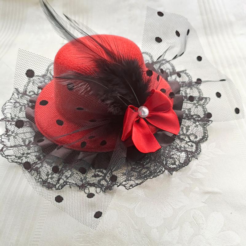1Pc Flower Feather Headwear Hair Accessories Pearl Beaded Decor Girl Children's Fascinator Hat Hair Clips