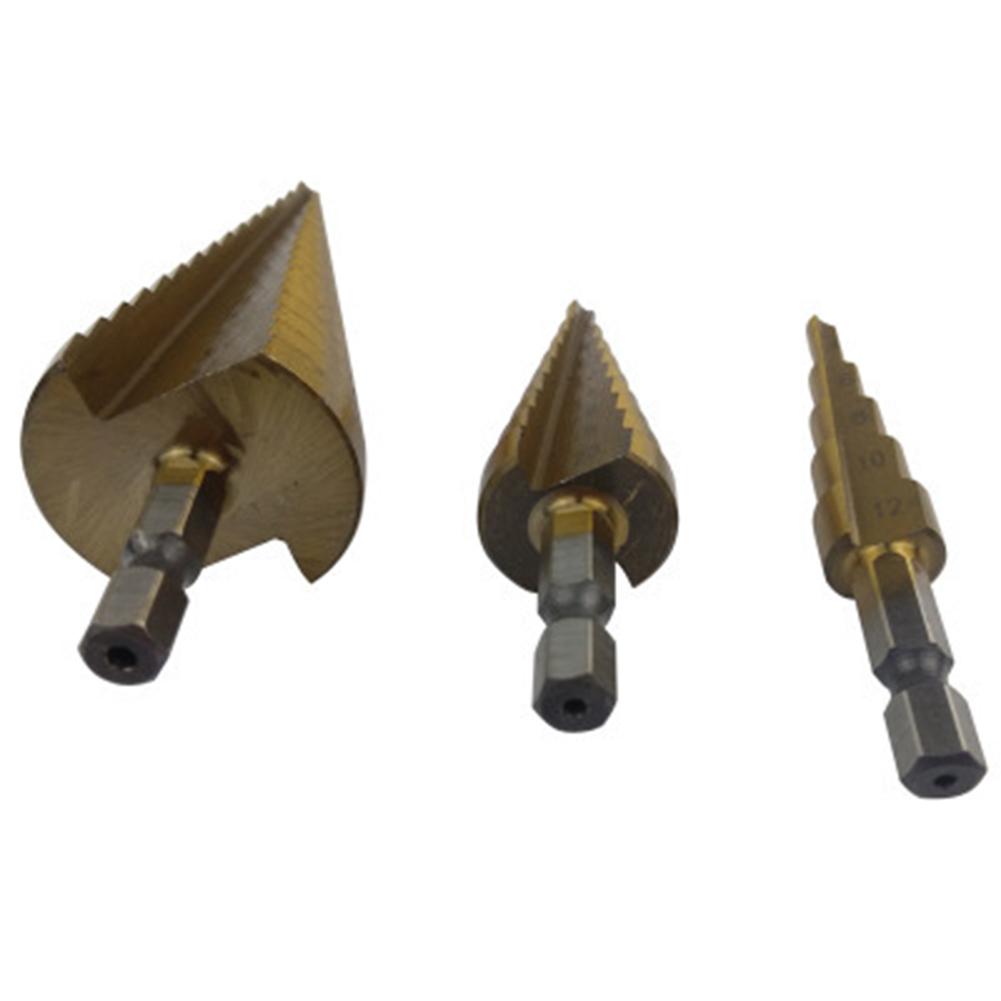 3PCS Hexagonal Handle Stepped Drill Bit Spiral Drill Bit Steel Plate Tapper Tool Set